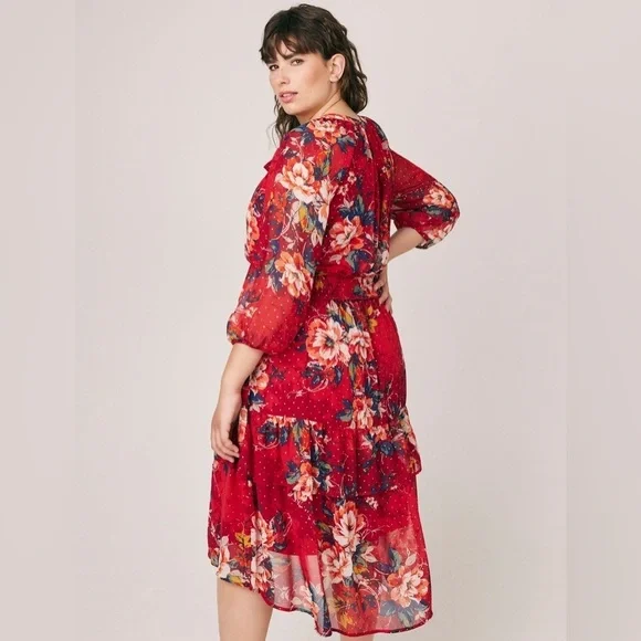 FIGUEROA & FLOWER Floral Print Red Midi Dress Size 2X NWT - Picture 3 of 16